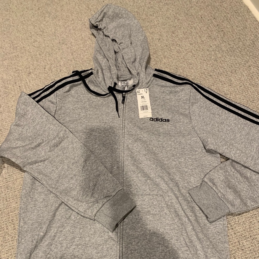 Adidas Men's Essential 3 Stripe Zip Up Hoodie